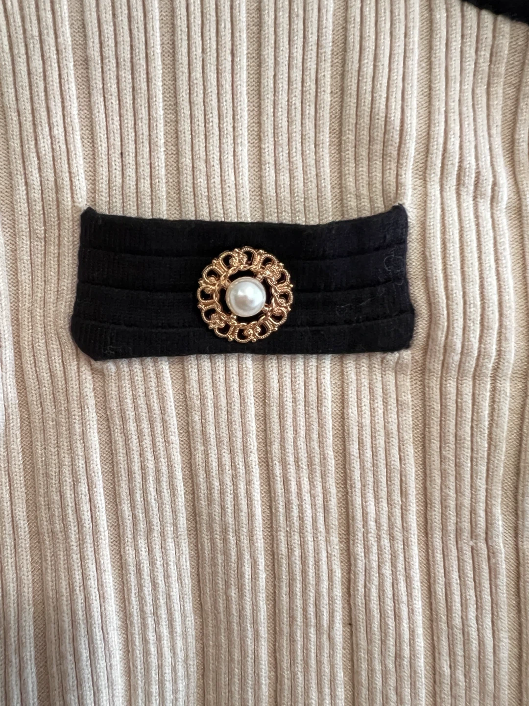 Cream and black rib knit cardigan - photo 2