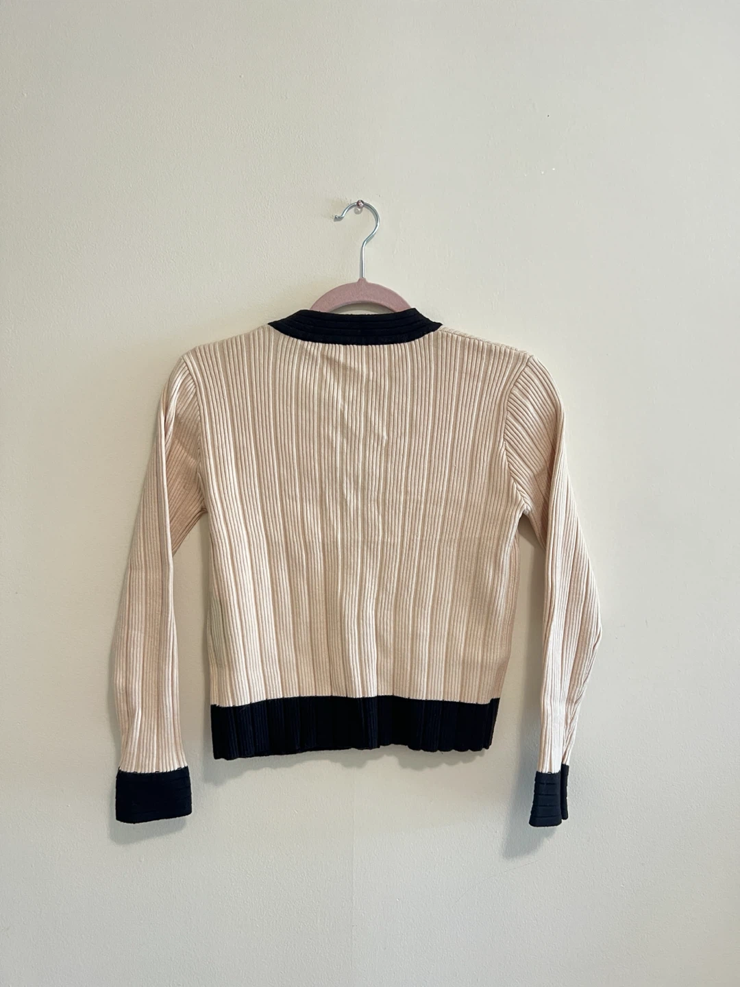 Cream and black rib knit cardigan - photo 3