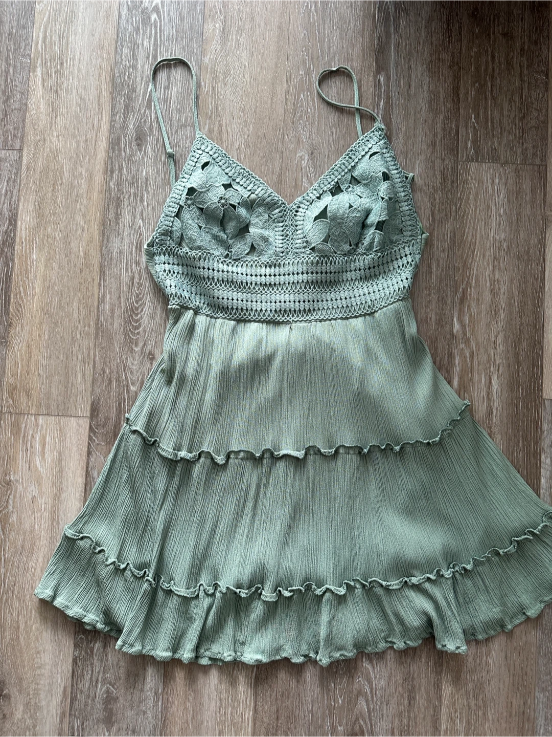 Streetwear Society Green Crochet Tiered Dress Size L