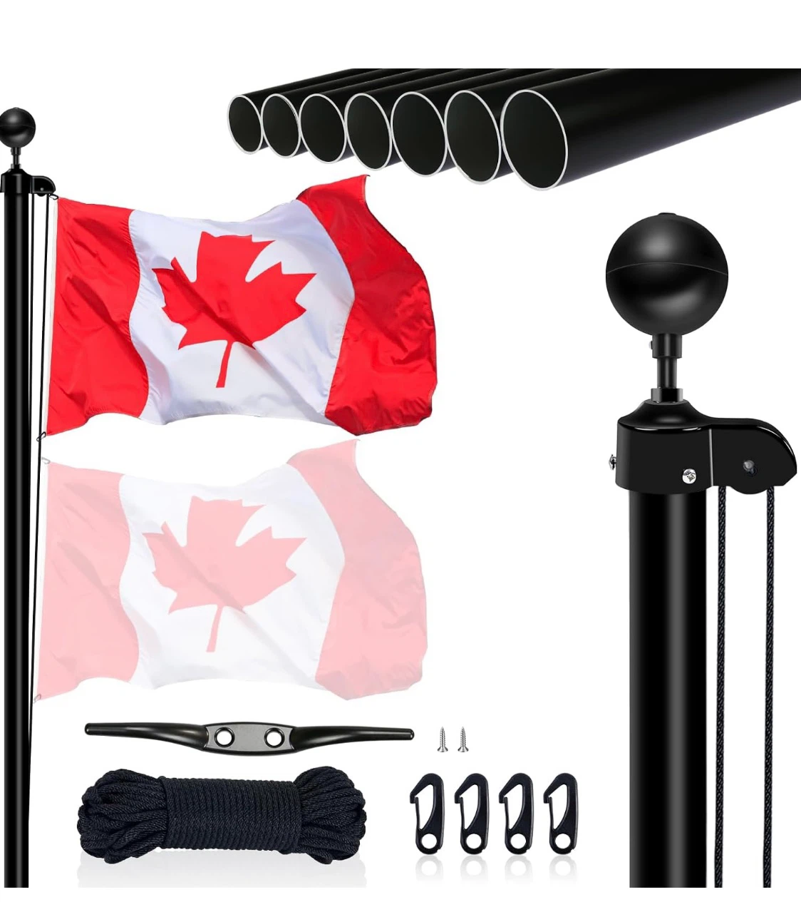 Black Heavy Duty 20FT Aluminum Flagpole Kit