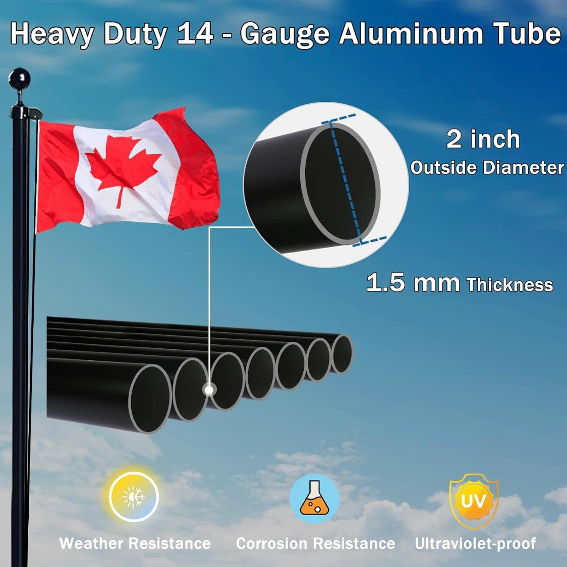 Black Heavy Duty 20FT Aluminum Flagpole Kit - photo 3