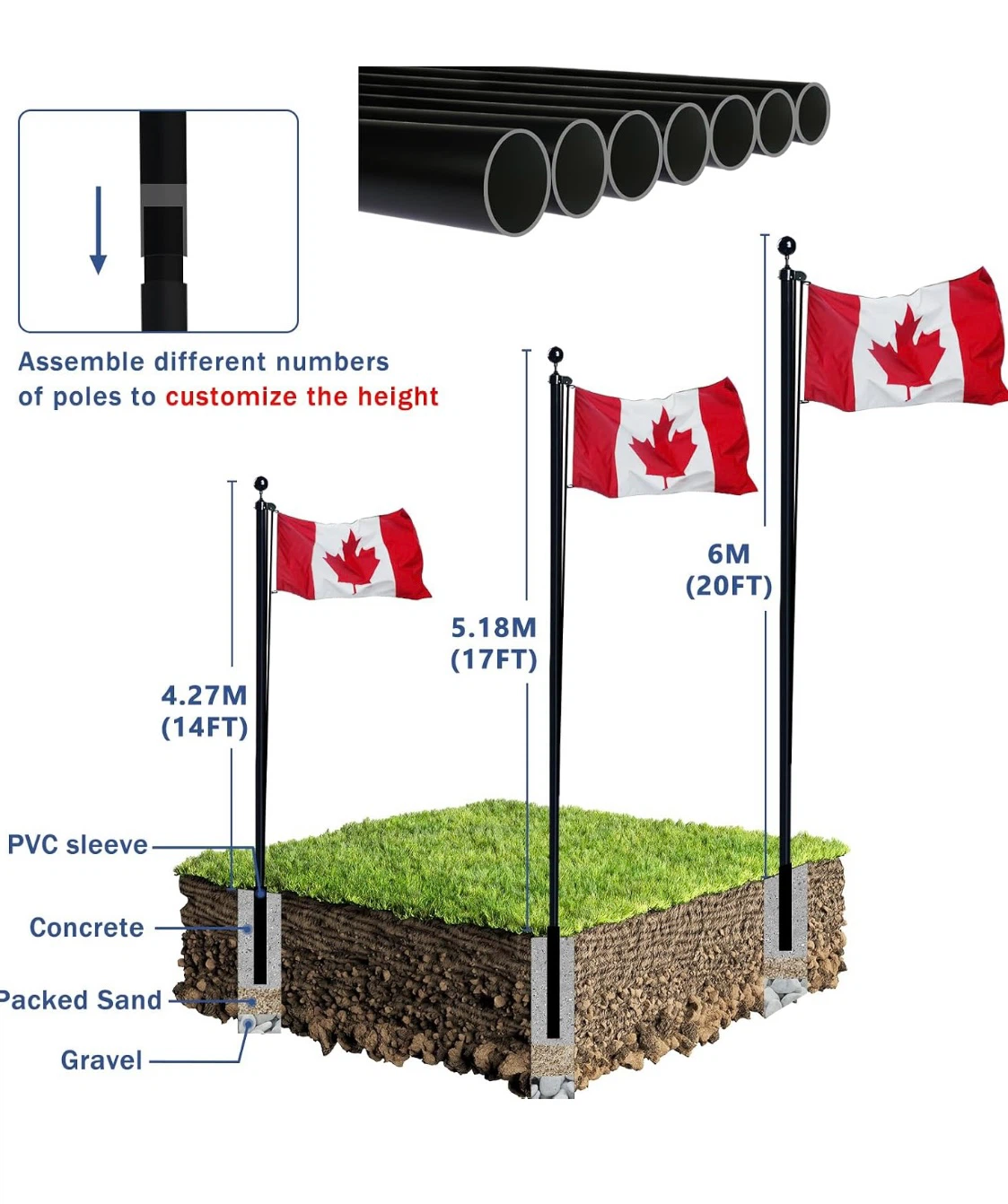Black Heavy Duty 20FT Aluminum Flagpole Kit - photo 4