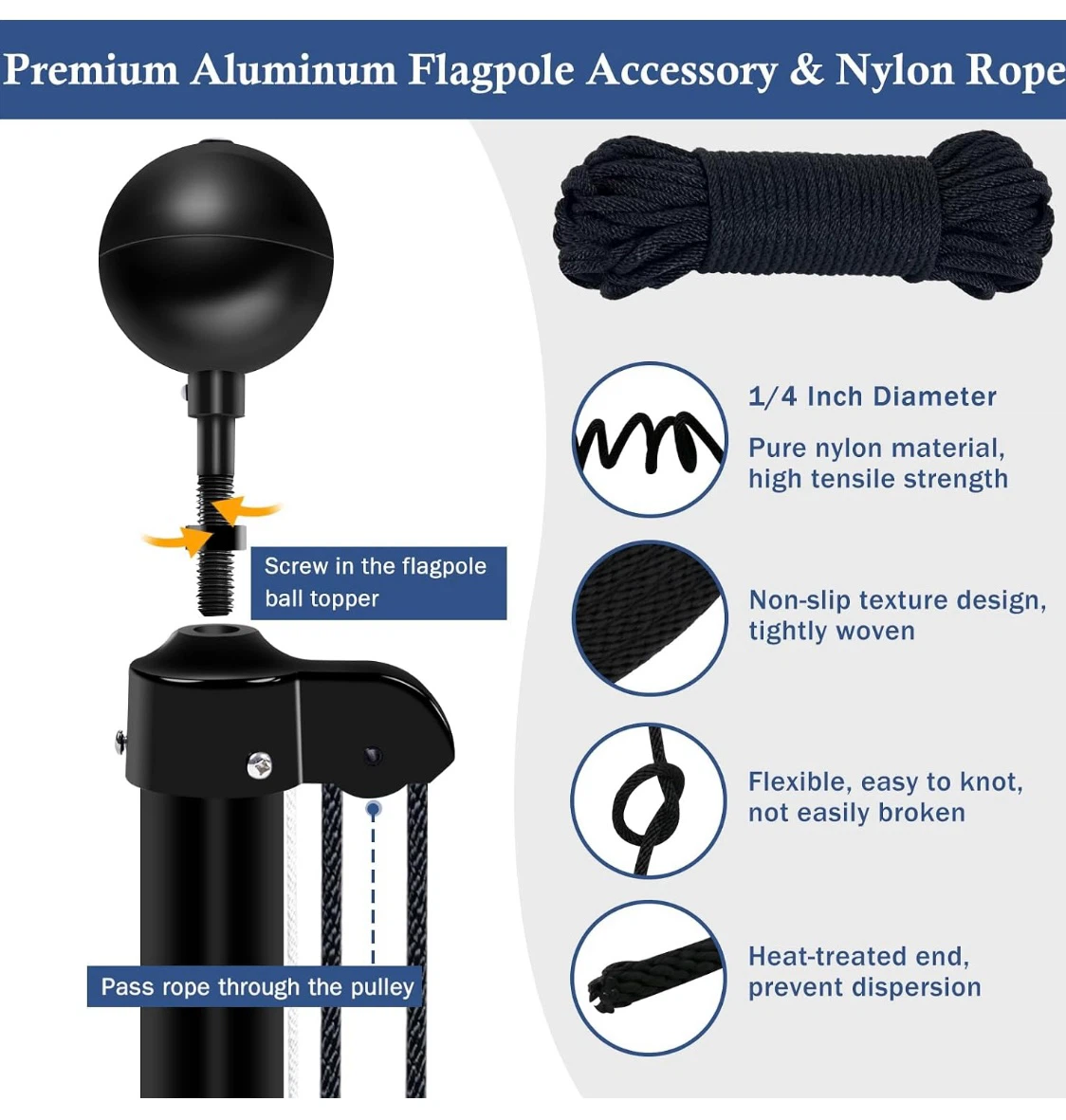 Black Heavy Duty 20FT Aluminum Flagpole Kit - photo 5