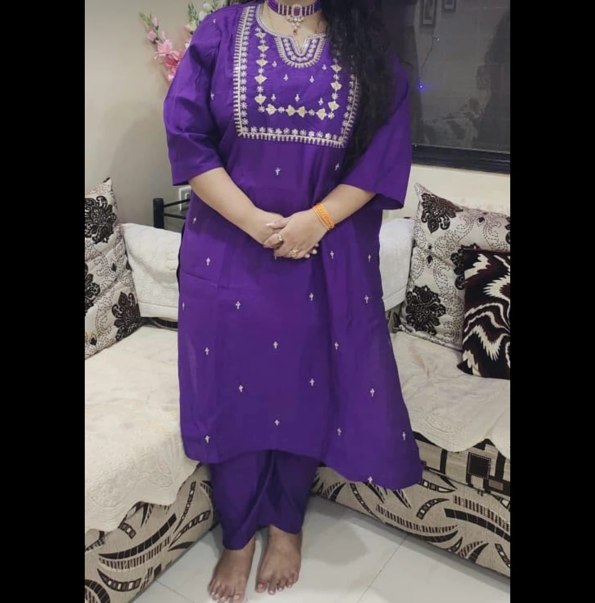 Purple embroidered kurta set