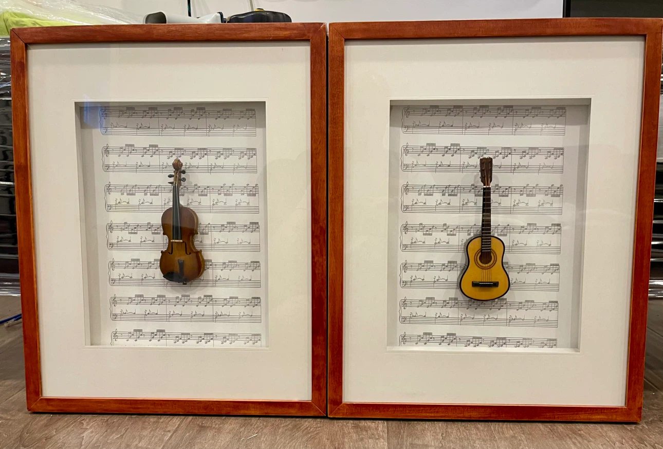 Framed Violin and Guitar with Sheet Music Wall Art