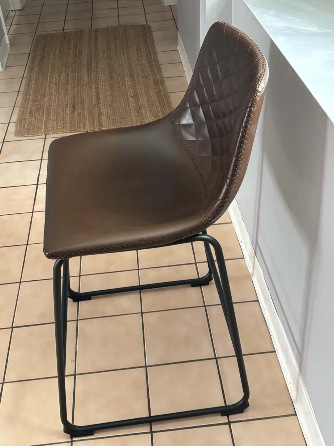 Two Brown Imitation Faux Leather Counter Stools - photo 2