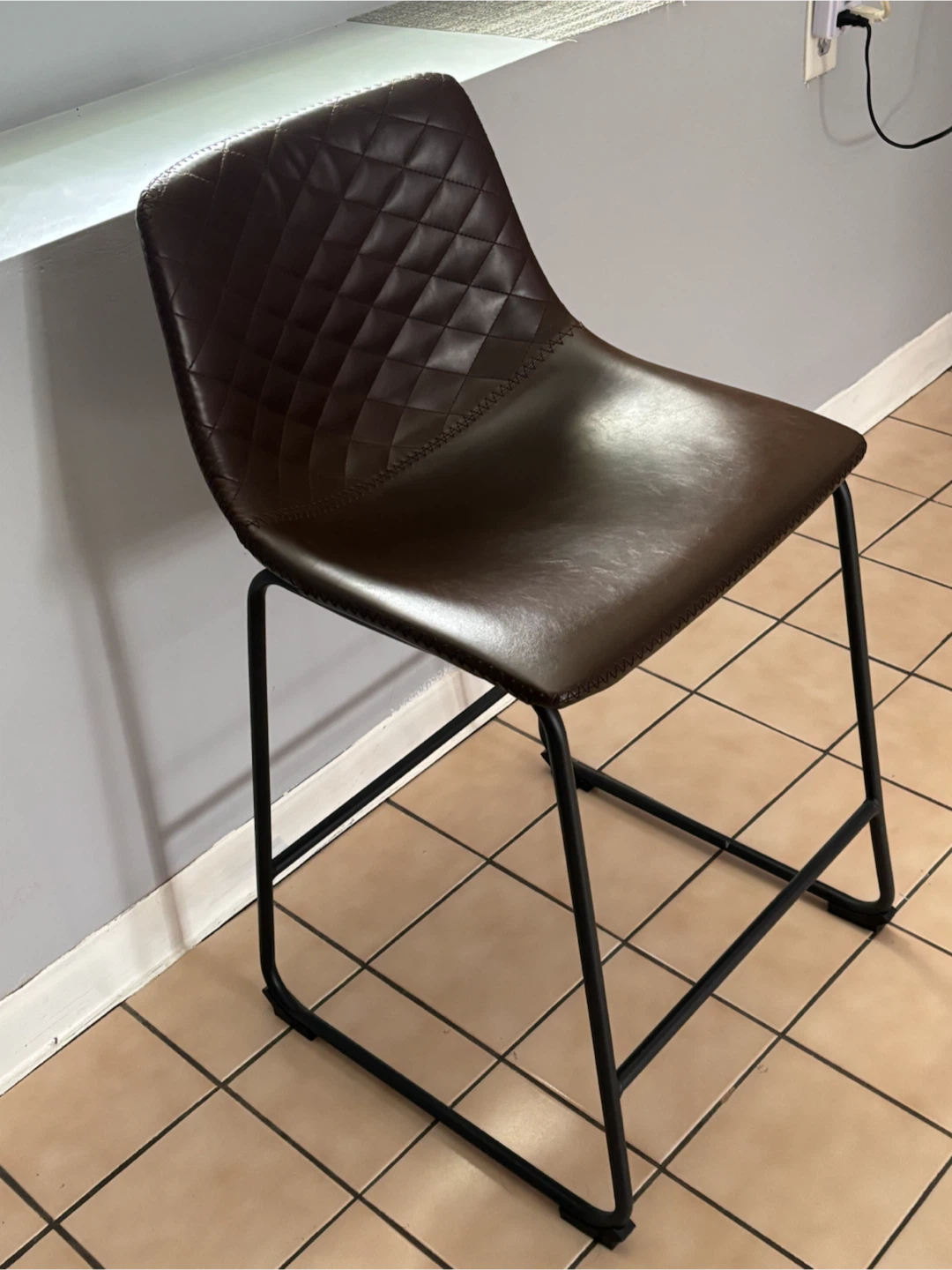 Two Brown Imitation Faux Leather Counter Stools - photo 3