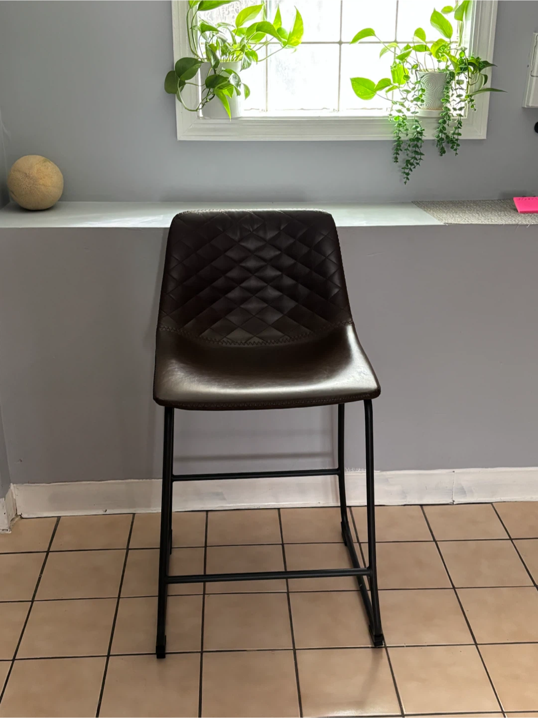 Two Brown Imitation Faux Leather Counter Stools - photo 4