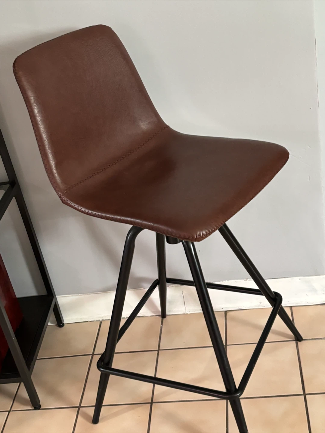 Two Brown Imitation Faux Leather Counter Stools - photo 5