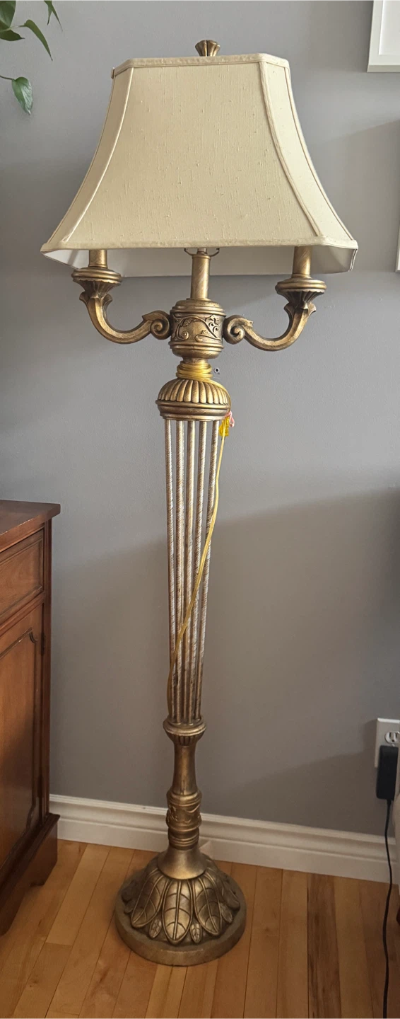 Vintage  Floor Lamp with Cream Shade