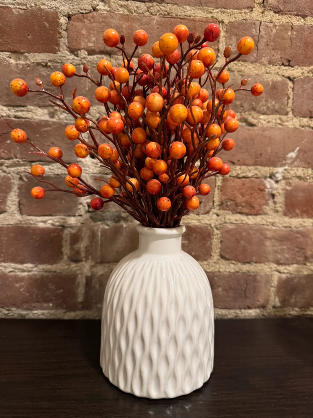Faux Berry Stem Arrangement in White Vase