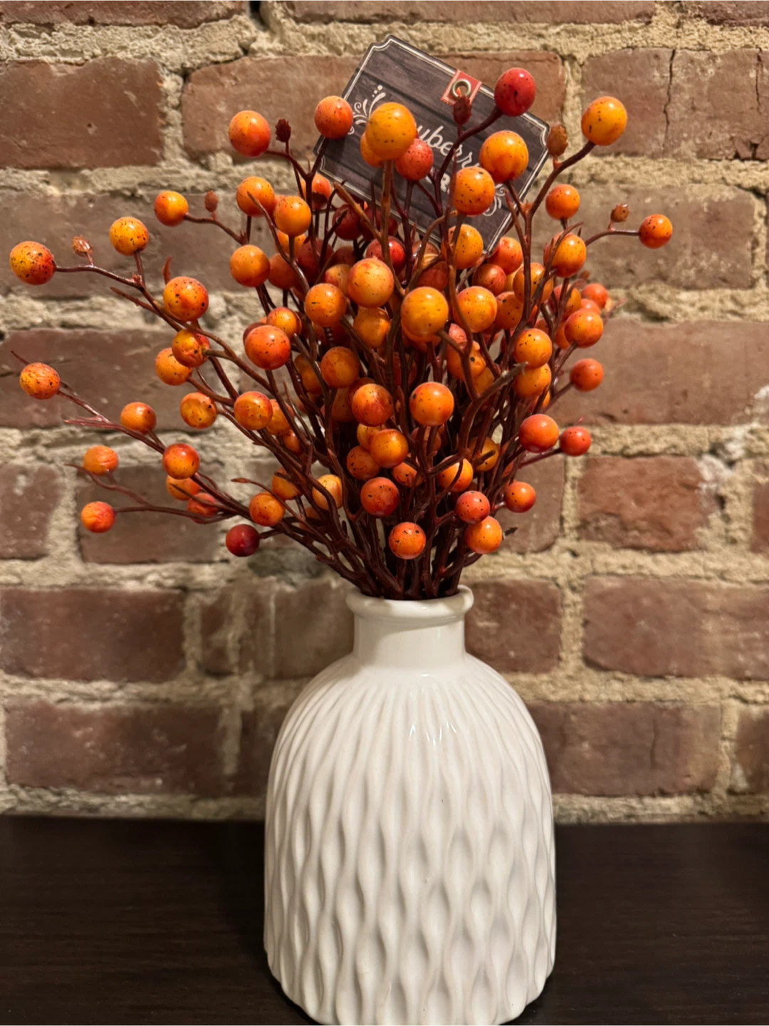 Faux Berry Stem Arrangement in White Vase - photo 2