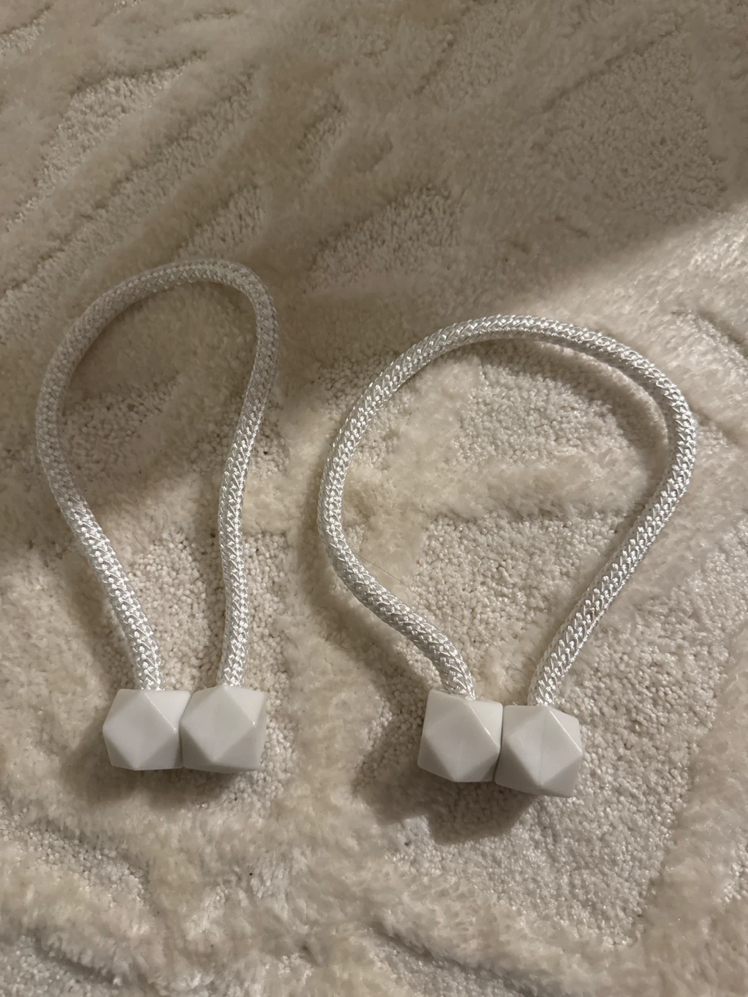 White magnetic curtain tiebacks 2 count