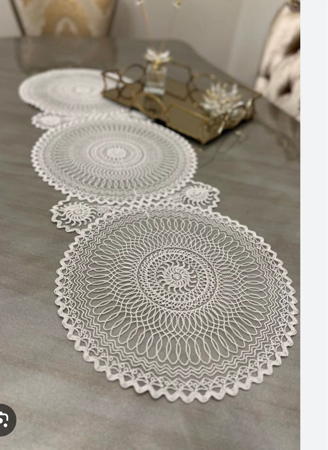 White lace crochet table runner