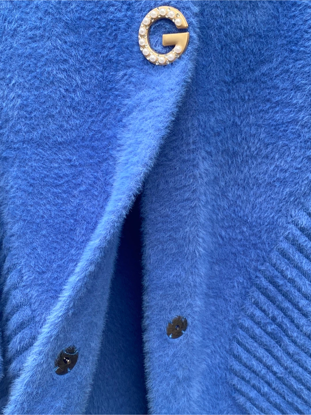 Blue Wool Blend Hooded Coat with Pearl G Button, Medium - photo 5