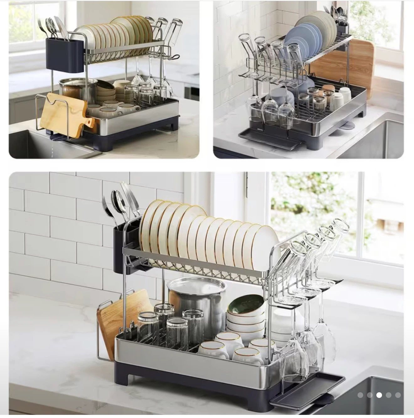 Two tier stainless steel dish drying rack