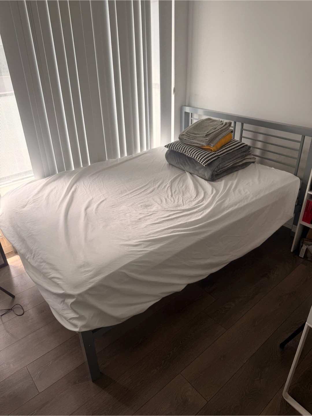 MOVING OUT SALE Grey Metal Bed Frame + Mattress