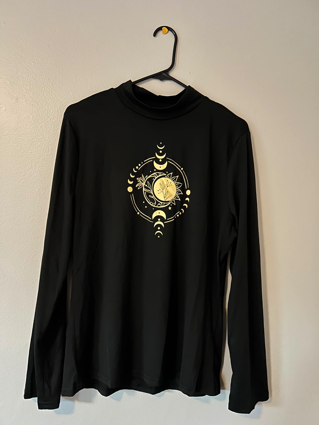 Black Long Sleeve Shirt with Celestial Print