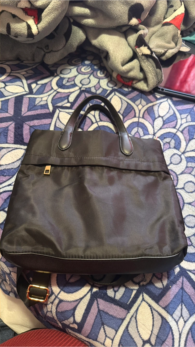 Black Nylon Tote Bag with Leather Handles