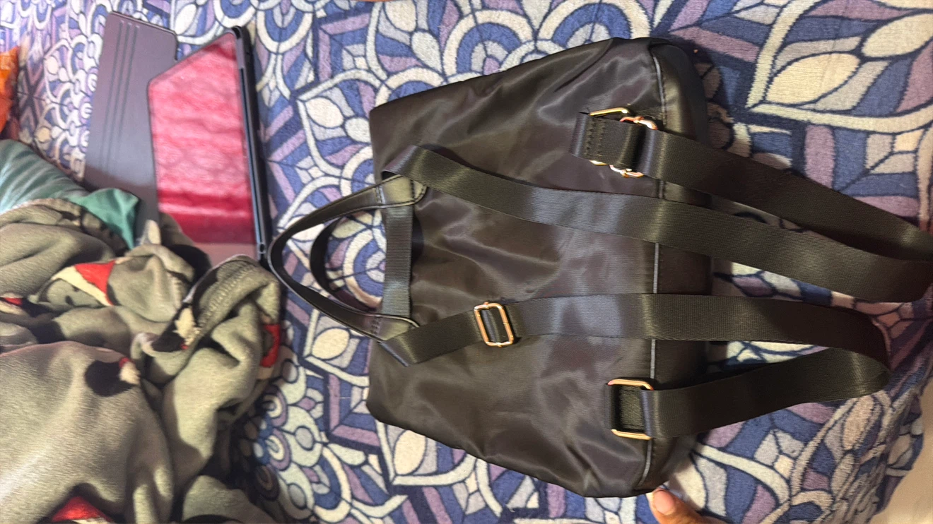 Black Nylon Tote Bag with Leather Handles - photo 2