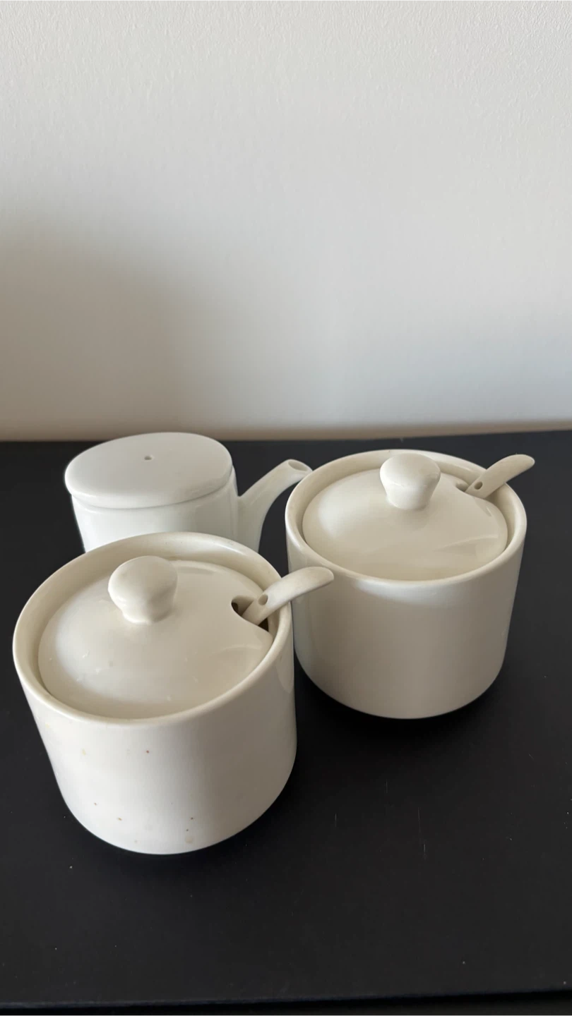 White Ceramic Condiment Set with Spoons