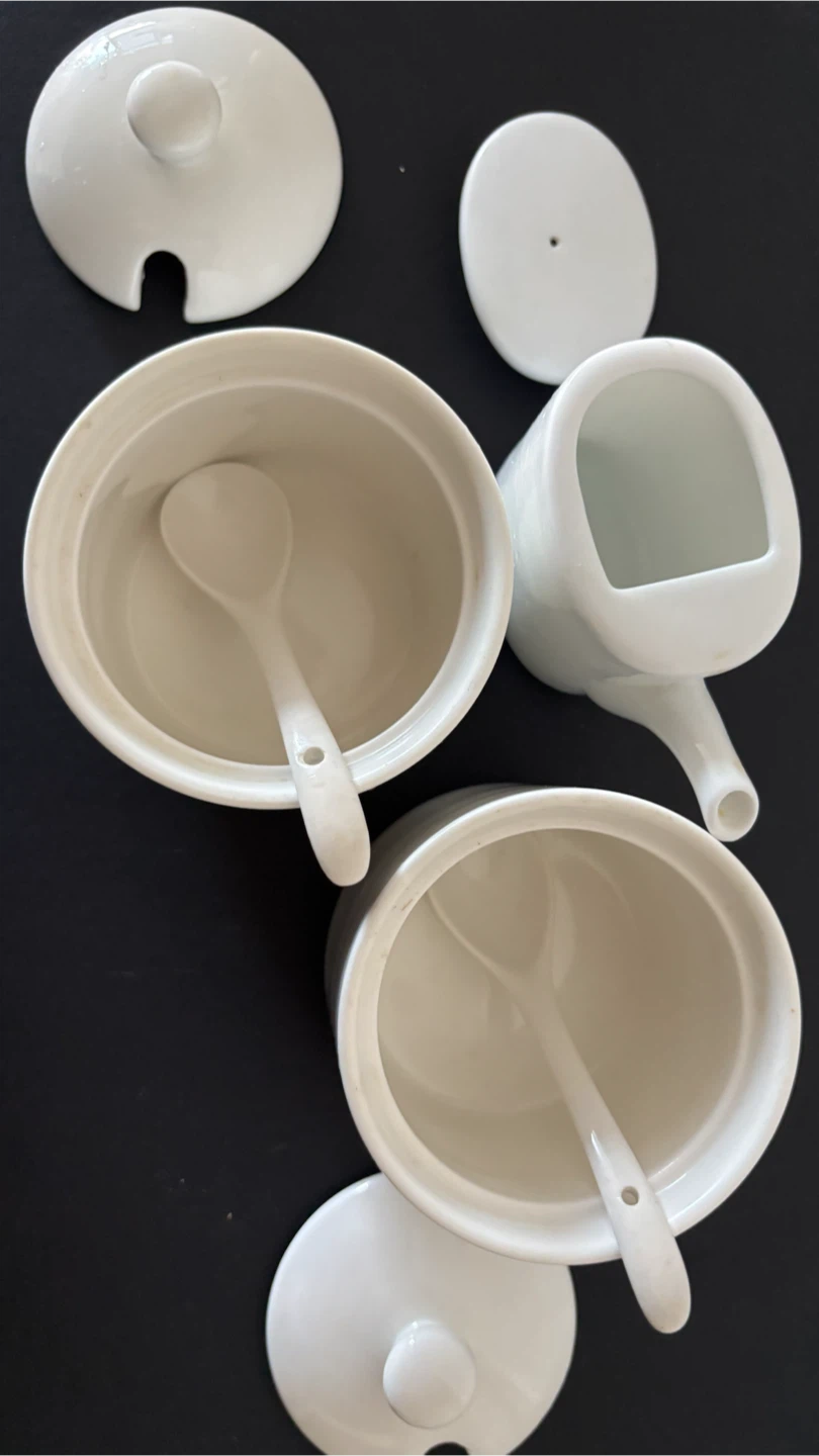White Ceramic Condiment Set with Spoons - photo 3