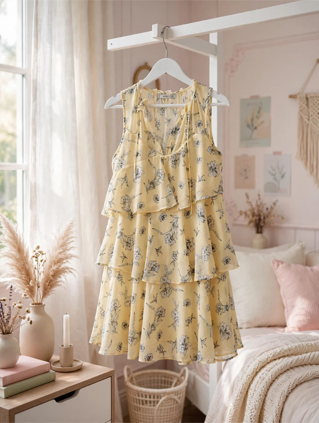 Yellow Floral Tiered Dress