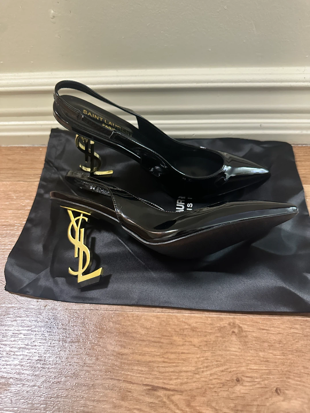 Saint Laurent Paris Black Patent Slingback Heels
