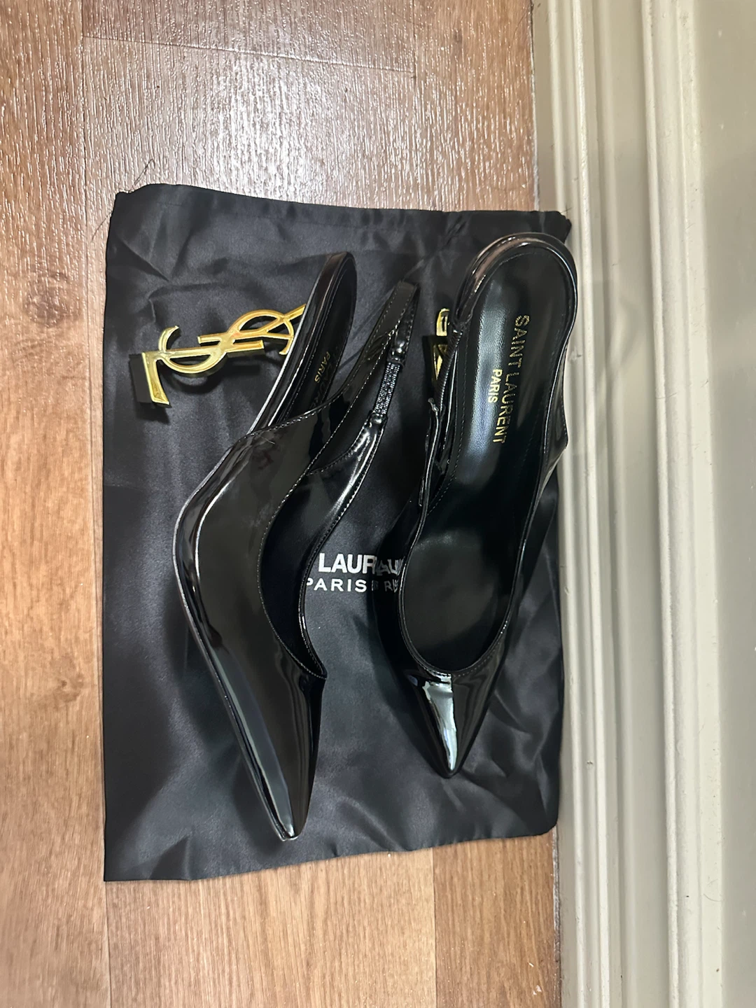 Saint Laurent Paris Black Patent Slingback Heels - photo 2