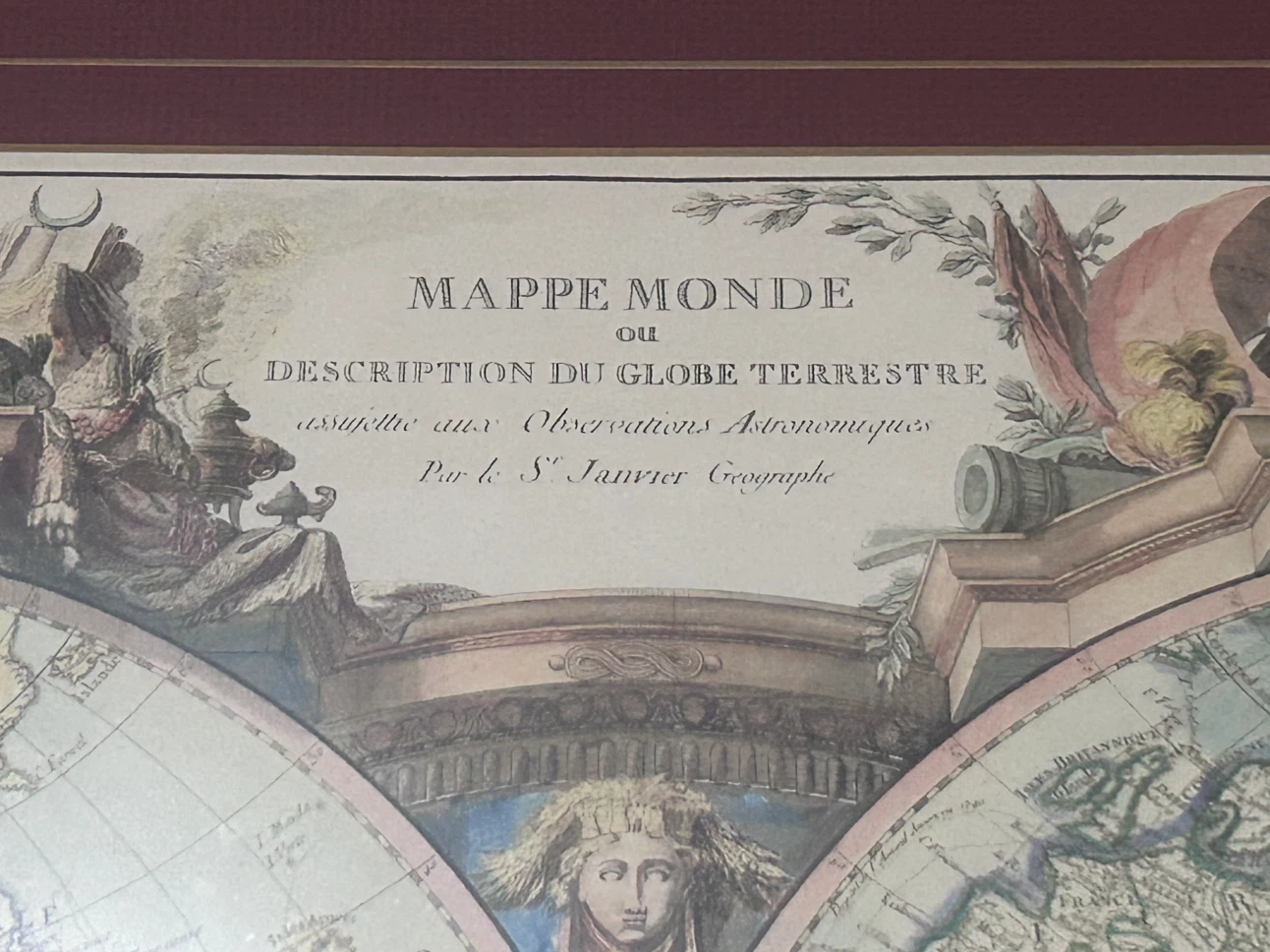 For Sale: Hand-Colored Double-Hemisphere Map by Janvier / Santin - photo 3