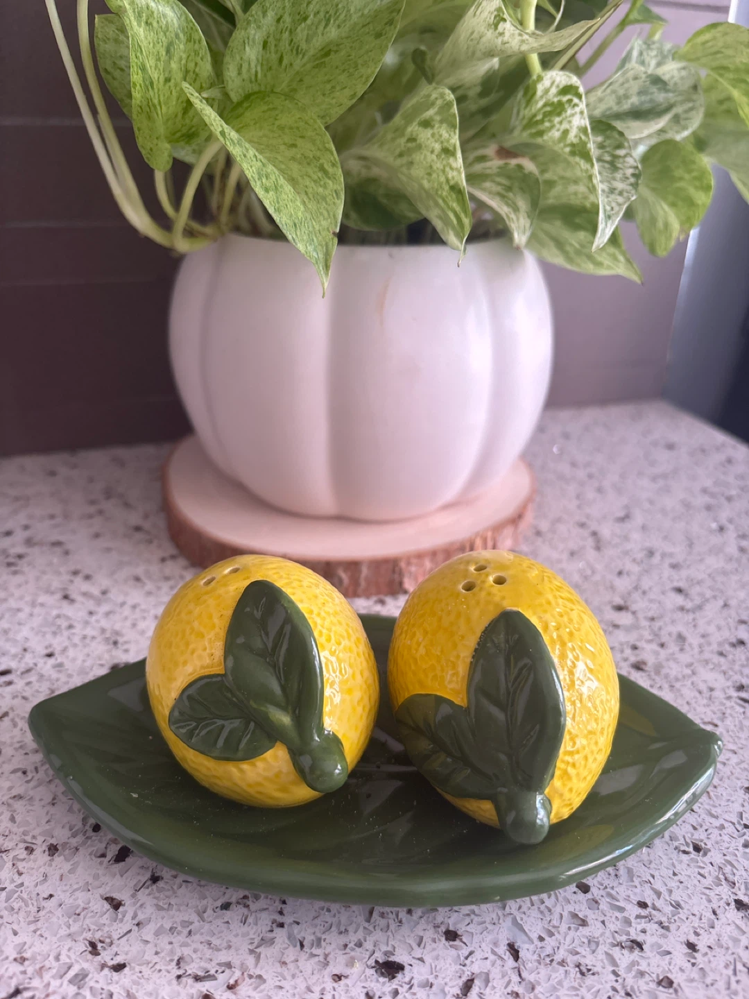 Lemon Salt and Pepper Shakers with Tray