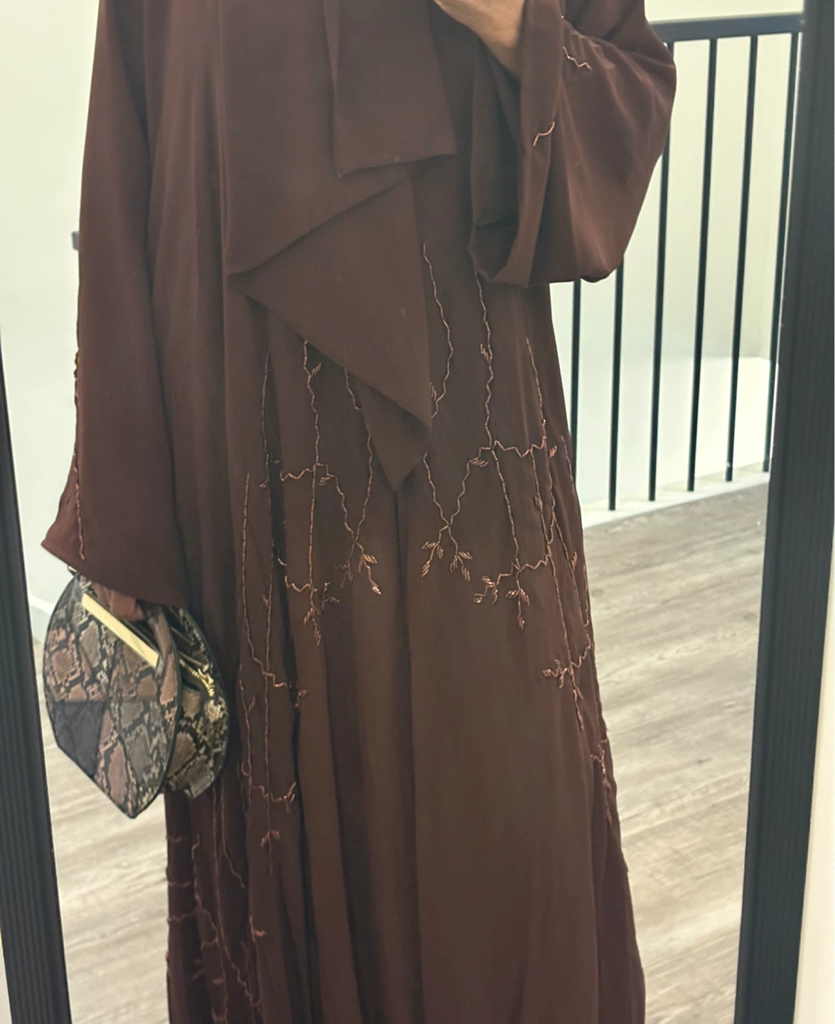 Brand new brown beaded chiffon abaya -56