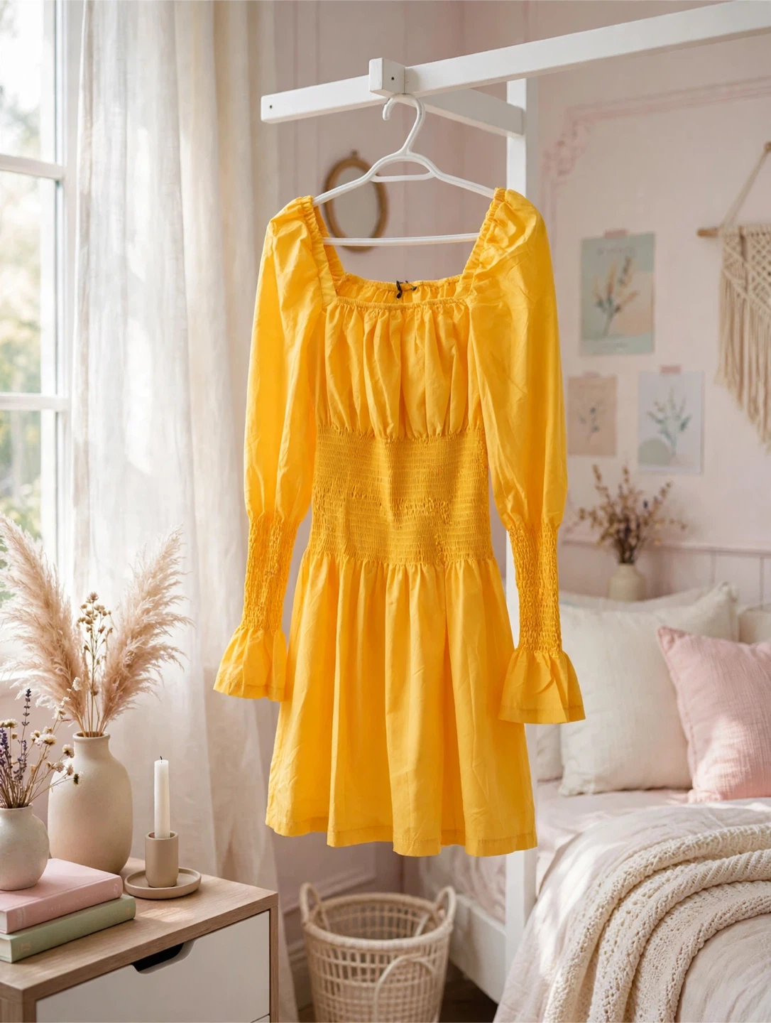 Yellow Smocked Mini Dress