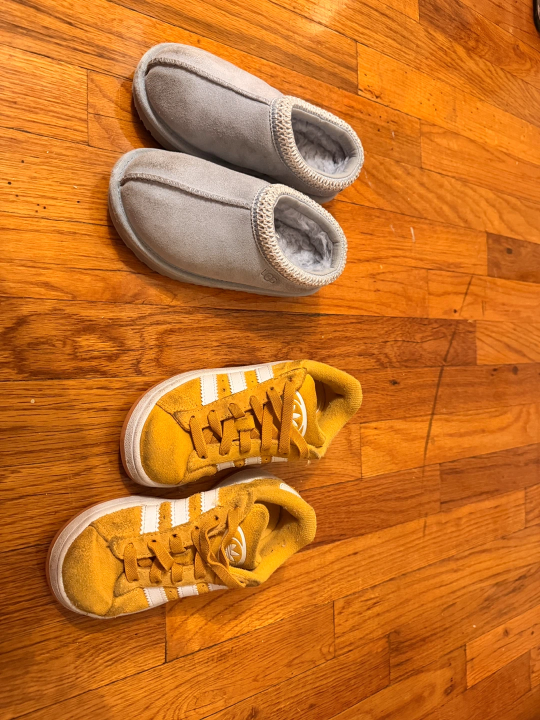 UGG Grey Slippers & Adidas Yellow Sneakers