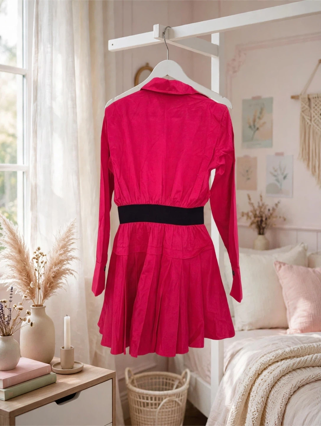 Hot Pink Shirt Dress with Black Belt - photo 2