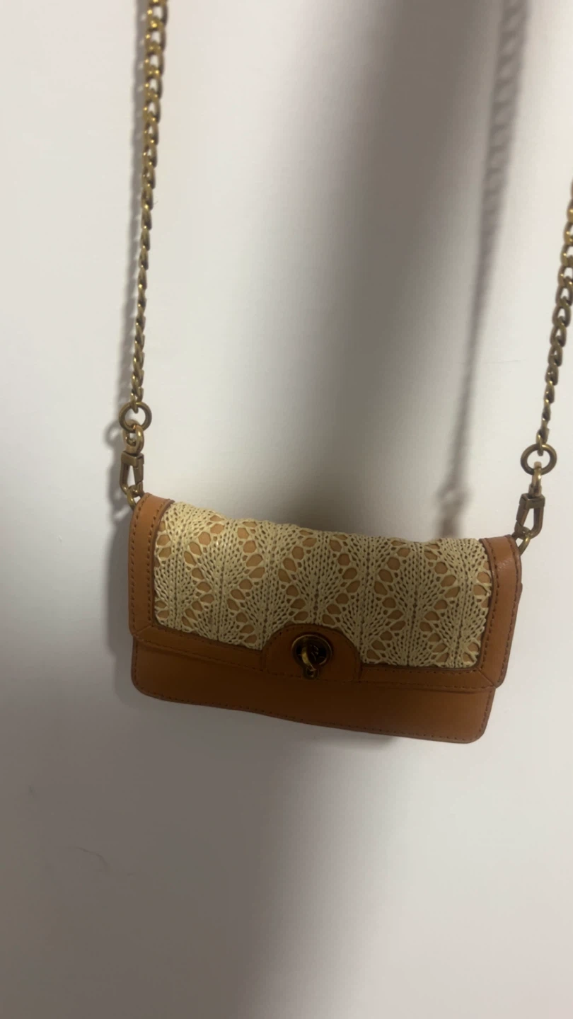 Tan and cream clutch with chain strap