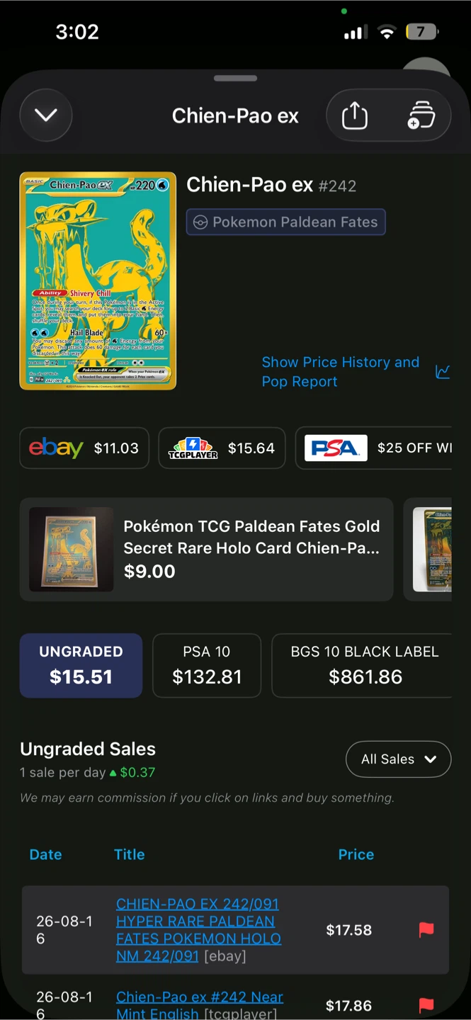 Chien-Pao EX #242 Pokémon Card