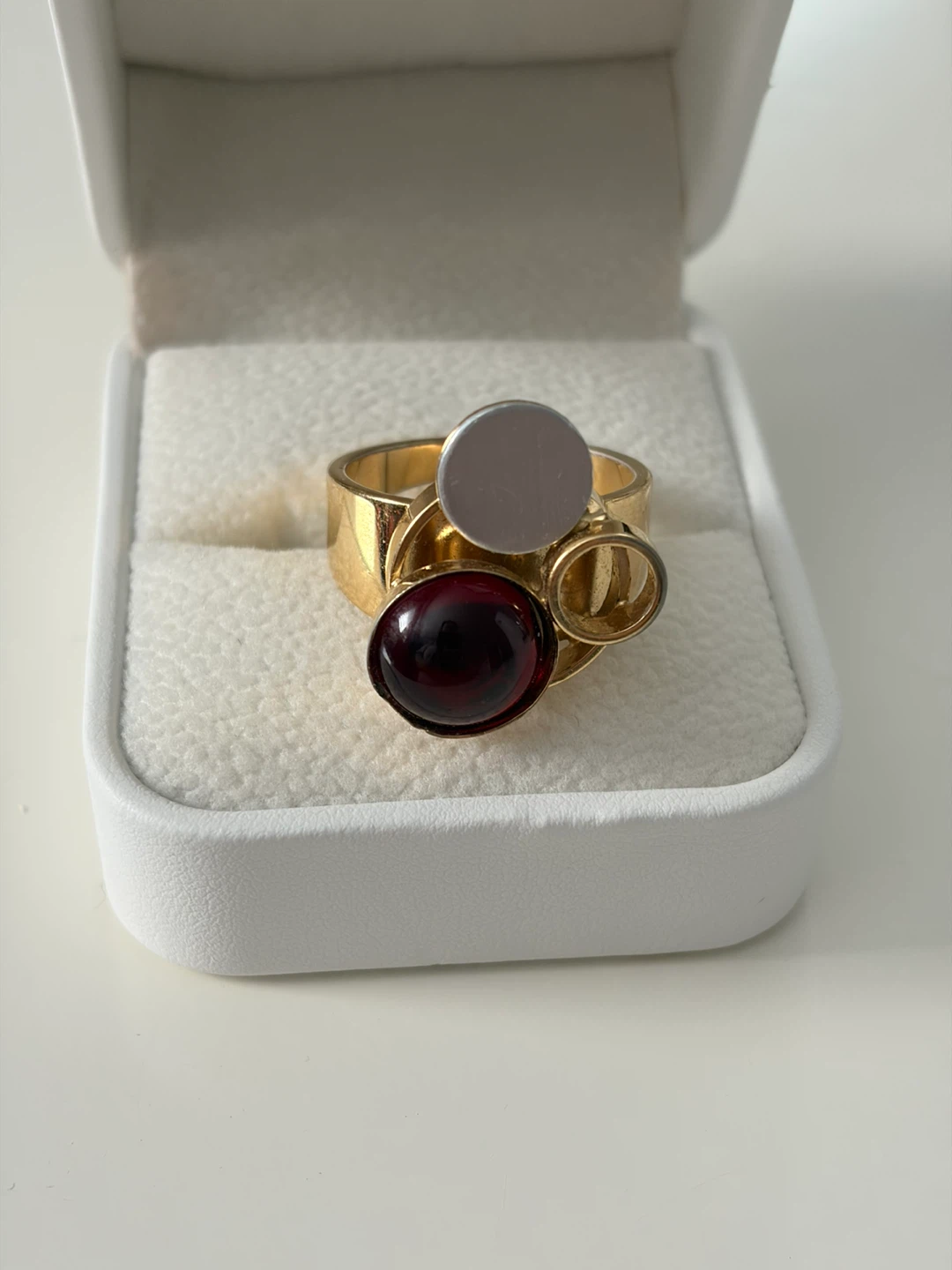 Gold-tone ring with red stone and silver accent - photo 2