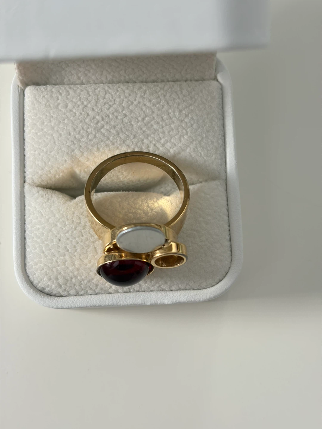Gold-tone ring with red stone and silver accent - photo 3