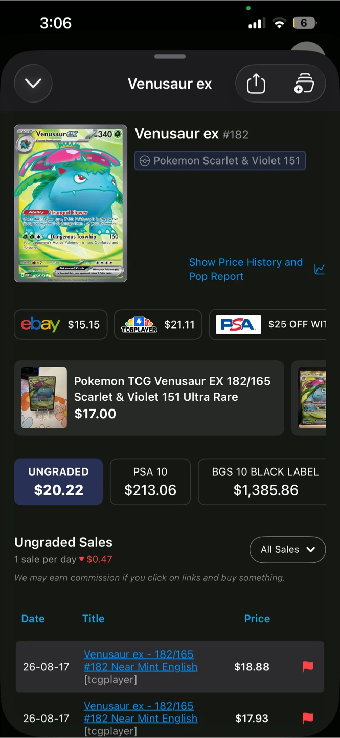 Pokemon Venusaur EX 182/165 Trading Card