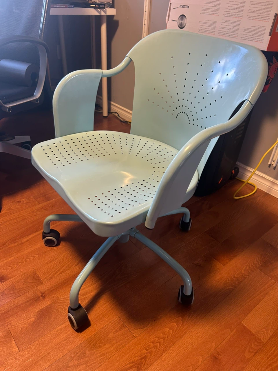 IKEA Light Blue Swivel Office Chair with Perforated Design