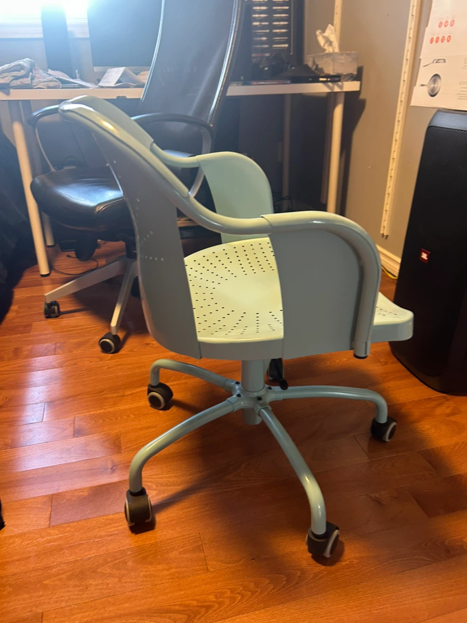 IKEA Light Blue Swivel Office Chair with Perforated Design - photo 3