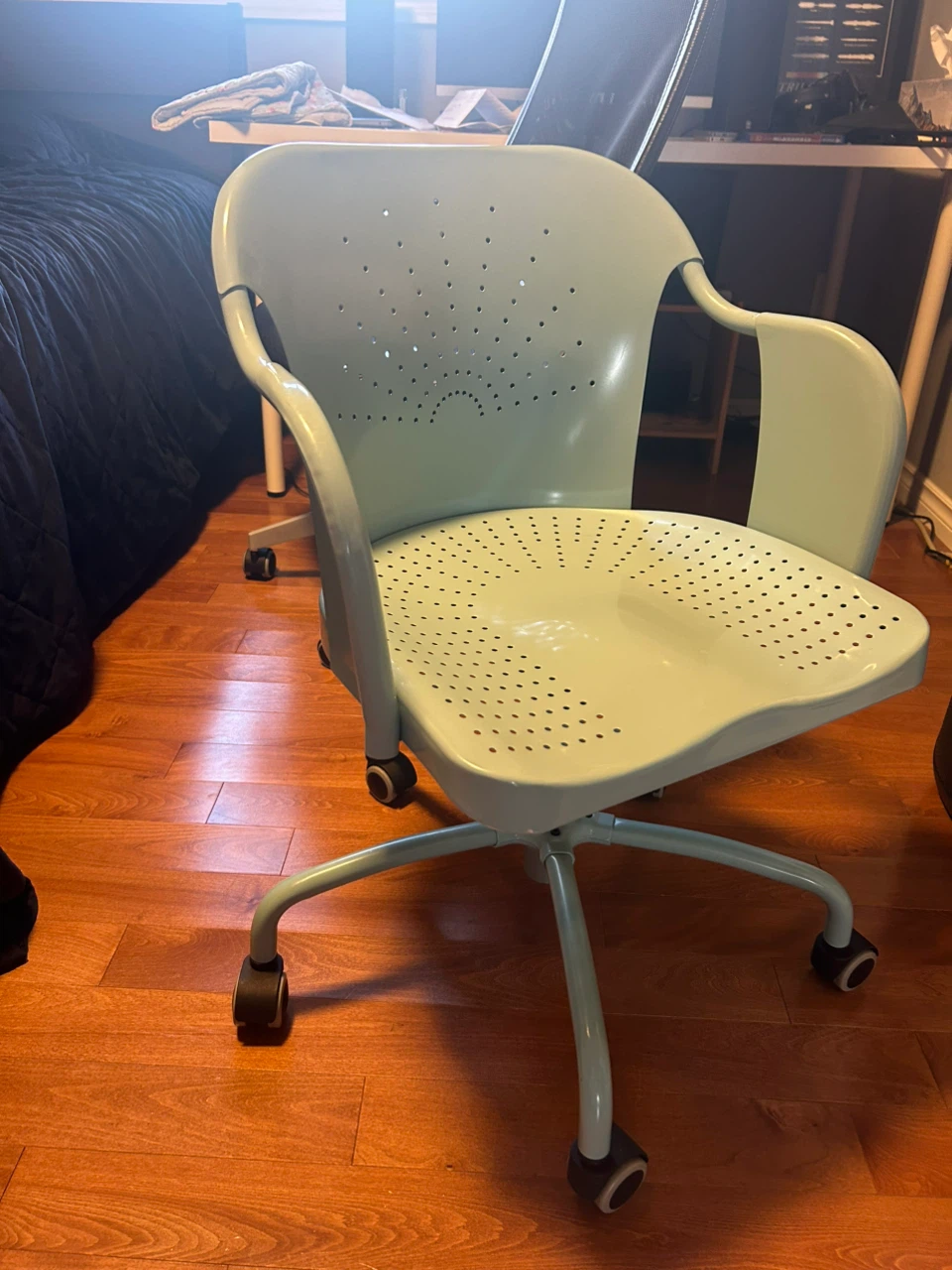 IKEA Light Blue Swivel Office Chair with Perforated Design - photo 4