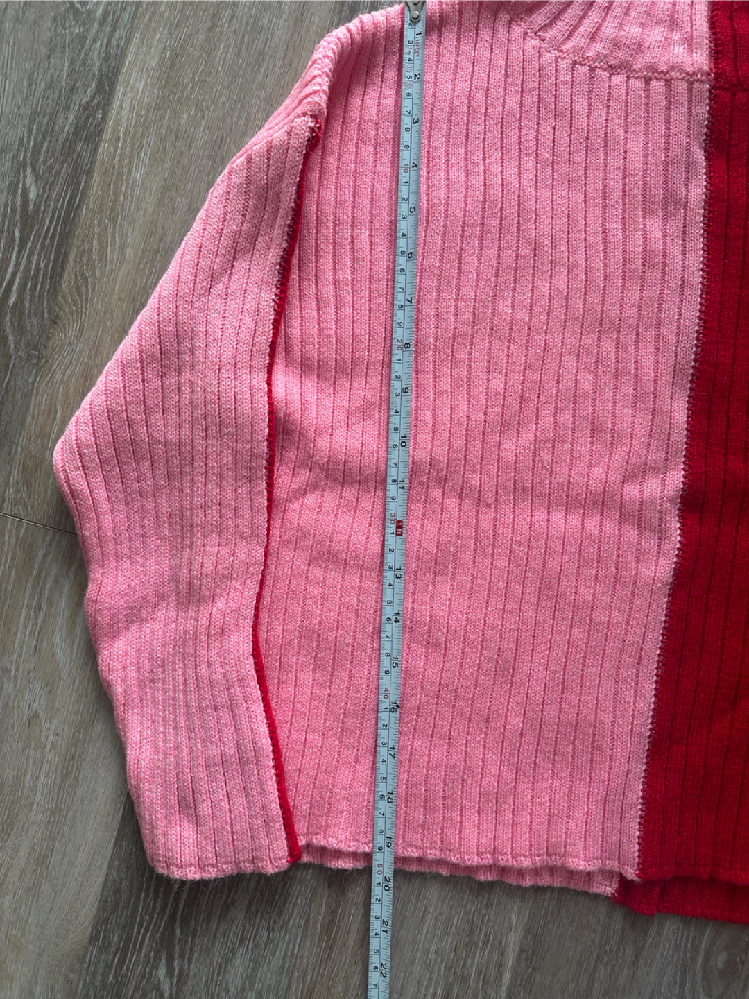 ASOS DESIGN Pink and Red Colorblock Ribbed Knit Sweater Petite S - photo 2