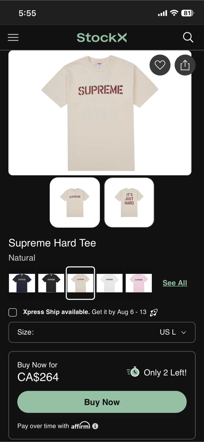Supreme Hard Tee Natural (Size L) - Brand New with Tags - photo 3