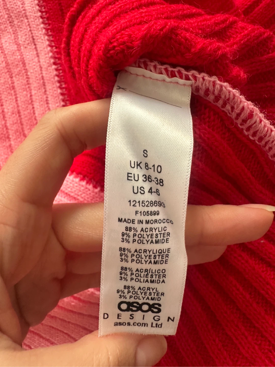 ASOS DESIGN Pink and Red Colorblock Ribbed Knit Sweater Petite S - photo 5