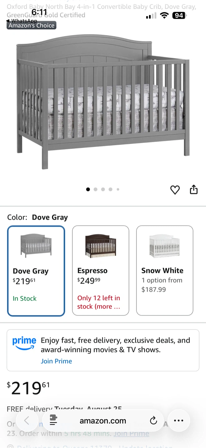 Oxford Baby North Bay 4-in-1 Convertible Crib - Dove Gray