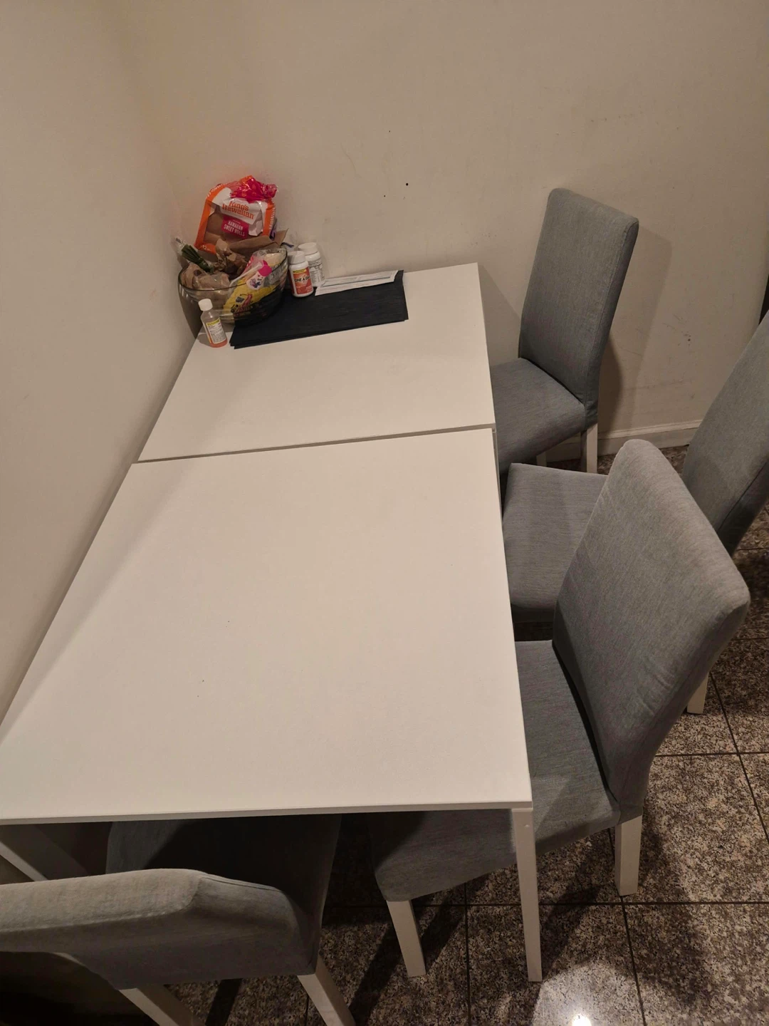 White Extendable Dining Table with 4 Gray Chairs - photo 2