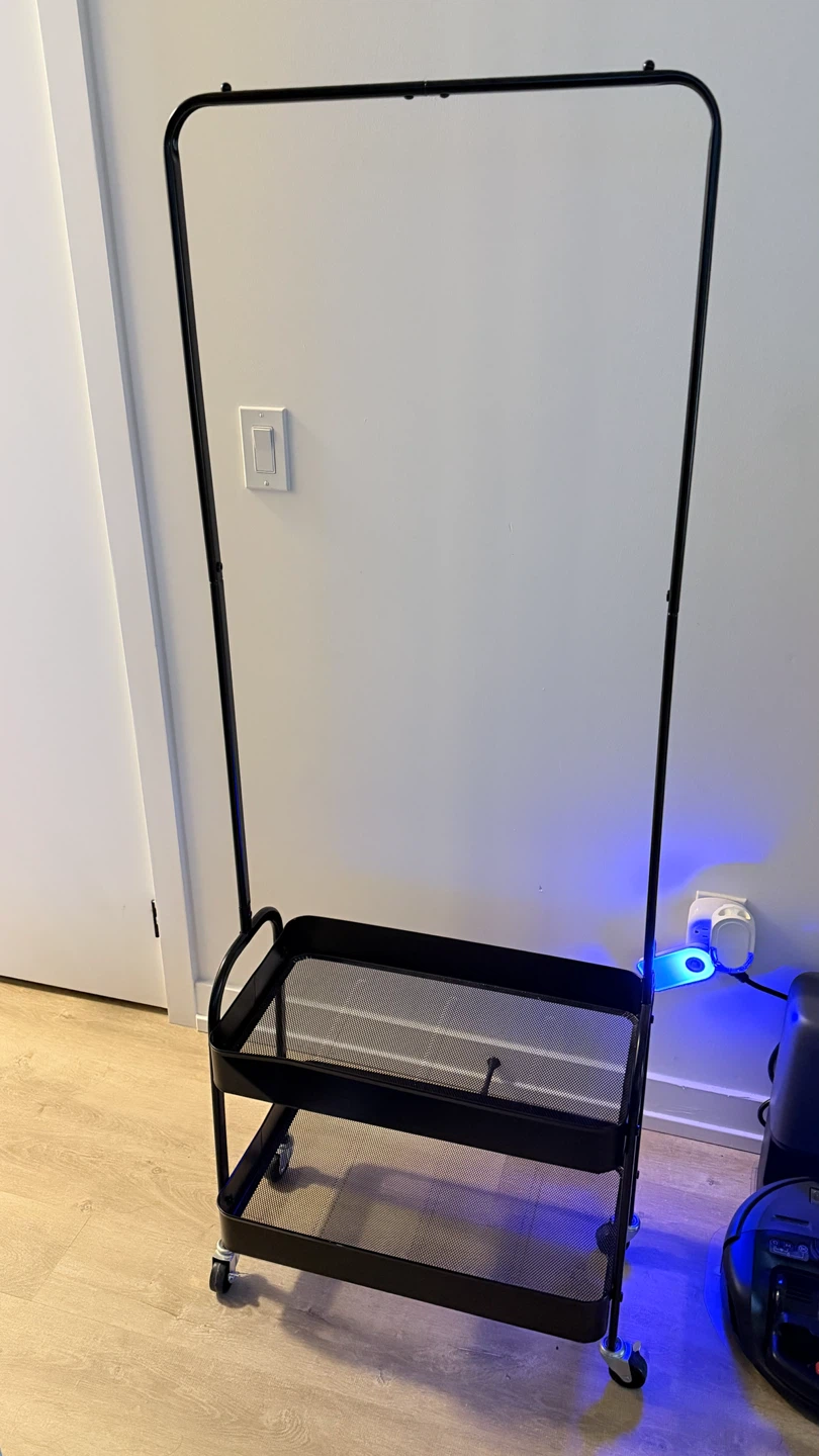 Black Rolling Clothes Rack with 2 Shelves