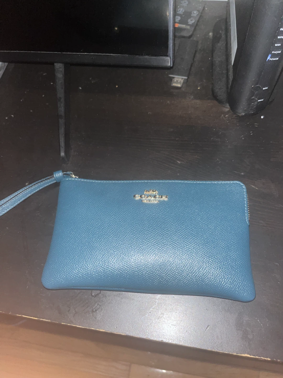 Coach Teal Leather Wristlet
